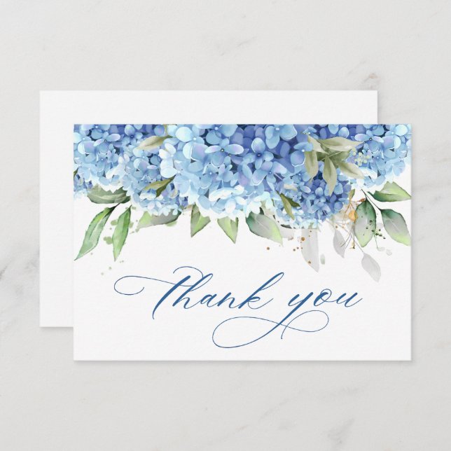Elegant Watercolor Blue Hydrangea Flowers Simple  Thank You Card (Front/Back)