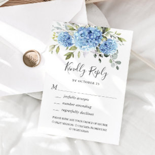 Elegant Watercolor Blue Hydrangea  Flowers Wedding RSVP Card