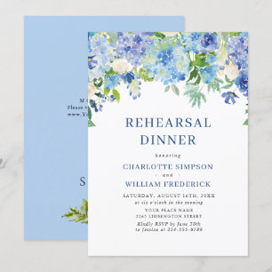 Elegant Watercolor Blue Hydrangea Rehearsal Dinner Invitation