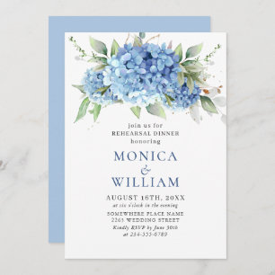 Elegant Watercolor Blue Hydrangea Rehearsal Dinner Invitation