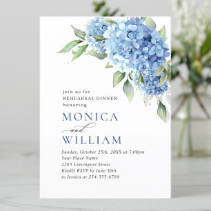 Elegant Watercolor Blue Hydrangea REHEARSAL DINNER Invitation