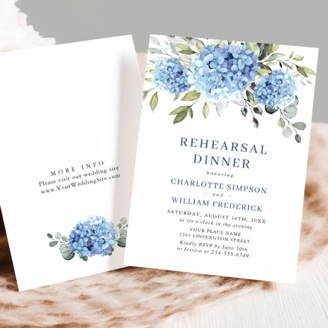 Elegant Watercolor Blue Hydrangea Rehearsal Dinner Invitation (Creator Uploaded)