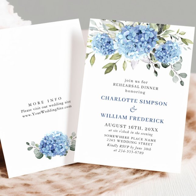 Elegant Watercolor Blue Hydrangea Rehearsal Dinner Invitation (Creator Uploaded)