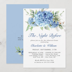 Elegant Watercolor Blue Hydrangea Rehearsal Dinner Invitation