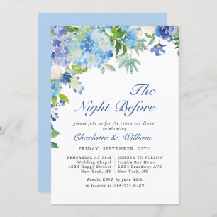 Elegant Watercolor Blue Hydrangea Rehearsal Dinner Invitation