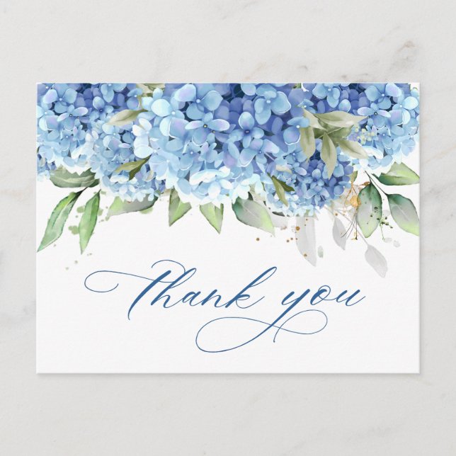 Elegant Watercolor Blue Hydrangea Simple Thank You Postcard (Front)