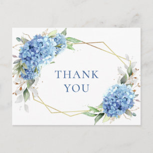 Elegant Watercolor Blue Hydrangea Thank You Postcard