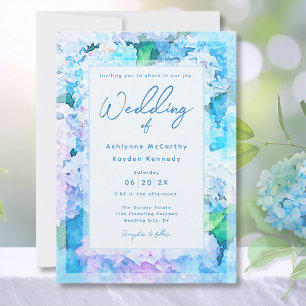 Elegant Watercolor Blue Hydrangea Wedding Invitation