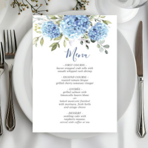 Elegant Watercolor Blue Hydrangea Wedding Menu