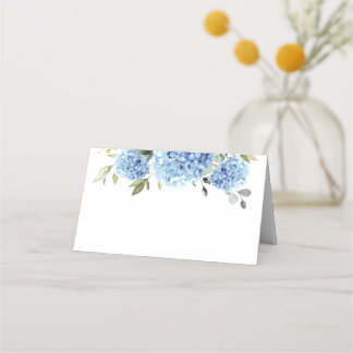 Elegant Watercolor Blue Hydrangea Wedding Place Card