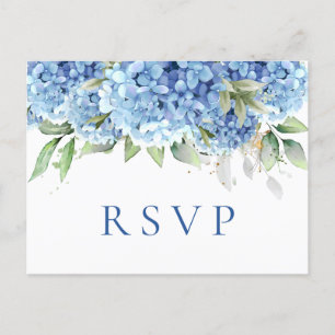 Elegant Watercolor Blue Hydrangea Wedding RSVP Postcard