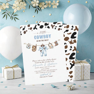 Elegant Watercolor Blue Little Cowboy Baby Shower Invitation