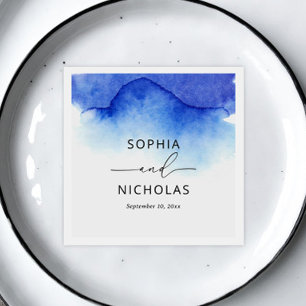 Elegant watercolor blue nautical beach wedding napkin