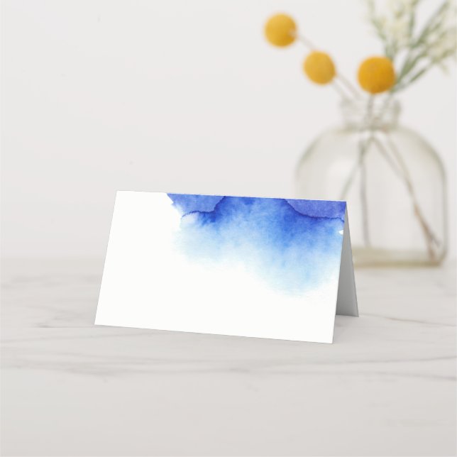 Elegant watercolor blue nautical beach wedding place card (Front)