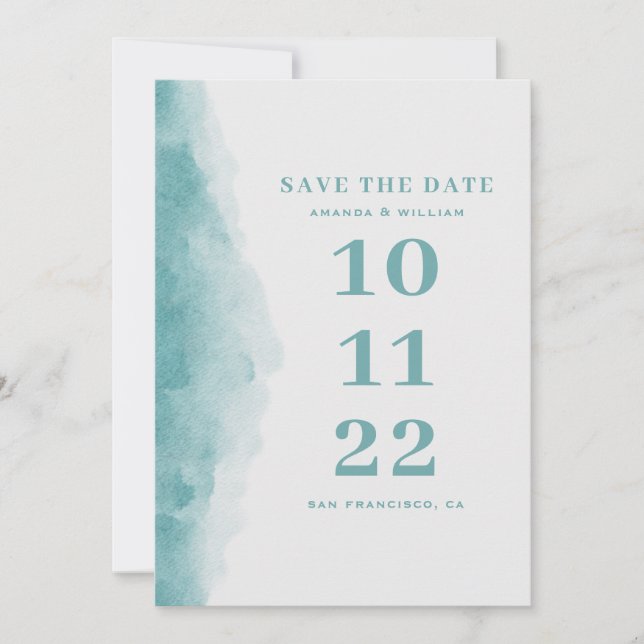 Elegant watercolor blue nautical beach wedding save the date (Front)