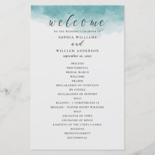 Elegant watercolor blue nautical wedding program