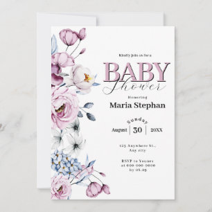 Elegant Watercolor blue pink Floral Baby Shower Invitation
