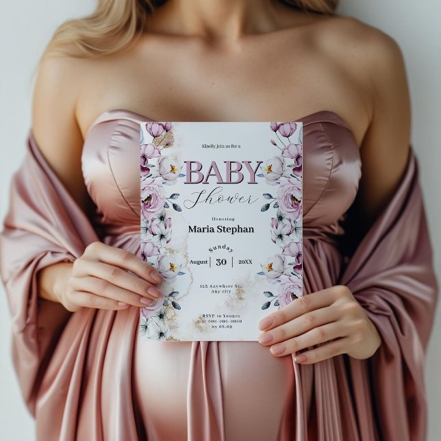 Elegant Watercolor blue pink Floral Baby Shower Invitation (Creator Uploaded)