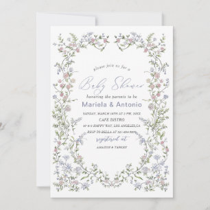 Elegant Watercolor Blue pink flowers Baby Shower Invitation