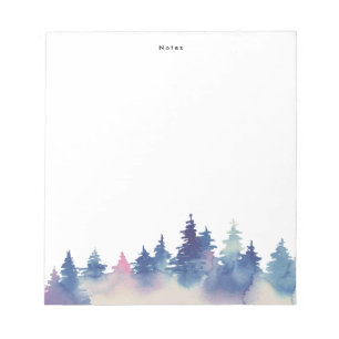 Elegant Watercolor Blue Pink Winter Fores Notepad