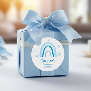 Elegant Watercolor Blue Rainbow Baby Shower Classic Round Sticker