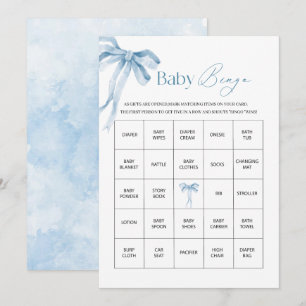 Elegant Watercolor Blue Ribbon Bow Boy Baby Shower Holiday Card