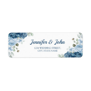 Elegant Watercolor Blue Rose Floral Return Address