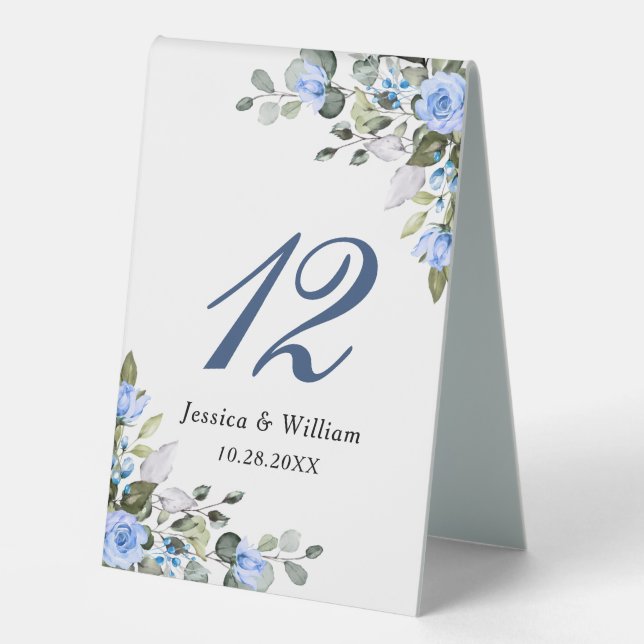 Elegant Watercolor Blue Roses Eucalyptus Greenery (Front)