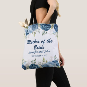 Elegant Watercolor Blue Roses Floral Wedding Tote Bag