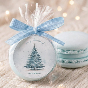 Elegant Watercolor Blue Silver Christmas Tree Classic Round Sticker