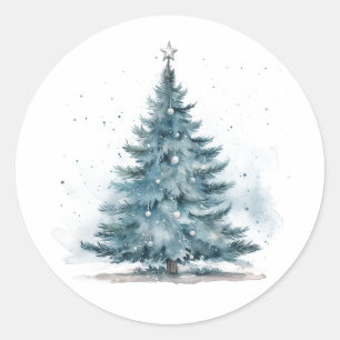 Elegant Watercolor Blue Silver Winter Wonderland Classic Round Sticker