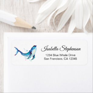 Elegant Watercolor Blue Whale Return Address Label