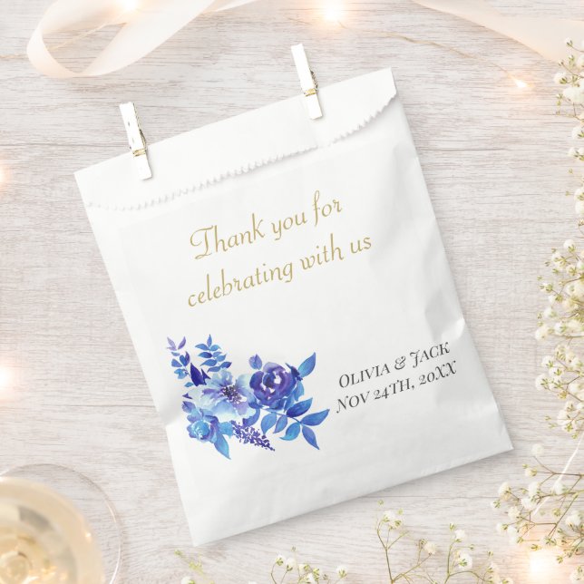 Elegant Watercolor Blue Wildflowers Wedding Favour Bags (Clipped)