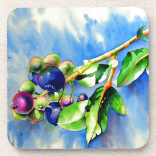 Elegant watercolor blueberry painting coaster
