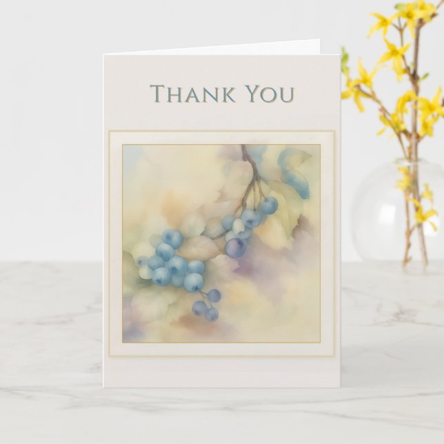 Elegant Watercolor Blueberry “Thank You” Card (Yellow Flower)