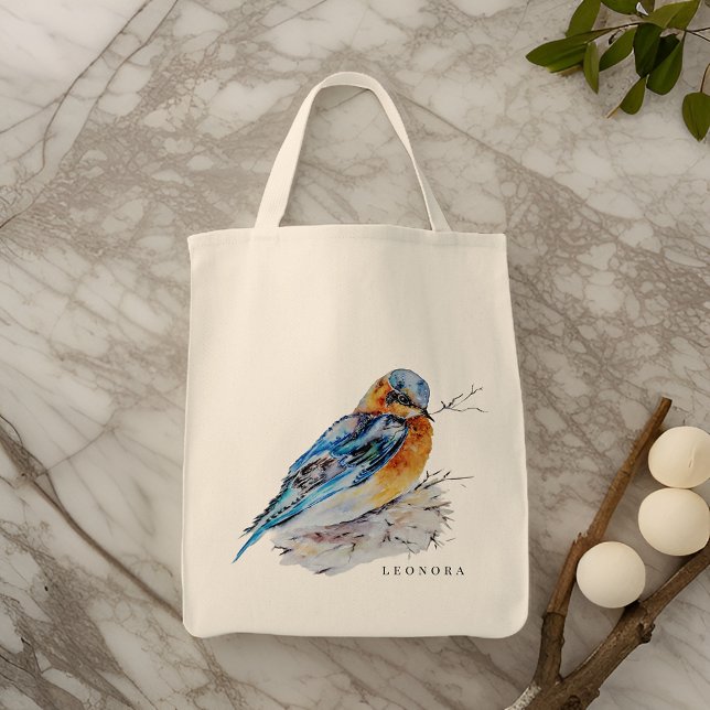 Elegant Watercolor Bluebird Personalise Tote Bag (Creator Uploaded)