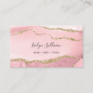 elegant watercolor blush and gold agate  business card