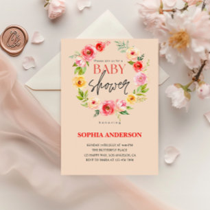 Elegant Watercolor Blush Floral Baby Shower Invitation