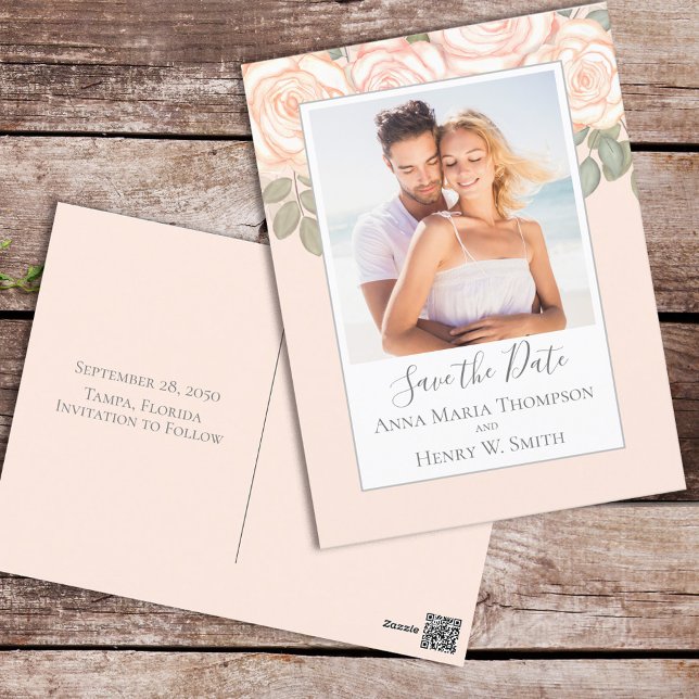 Elegant Watercolor Blush Floral Calligraphy Photo Postcard (Creator Uploaded)