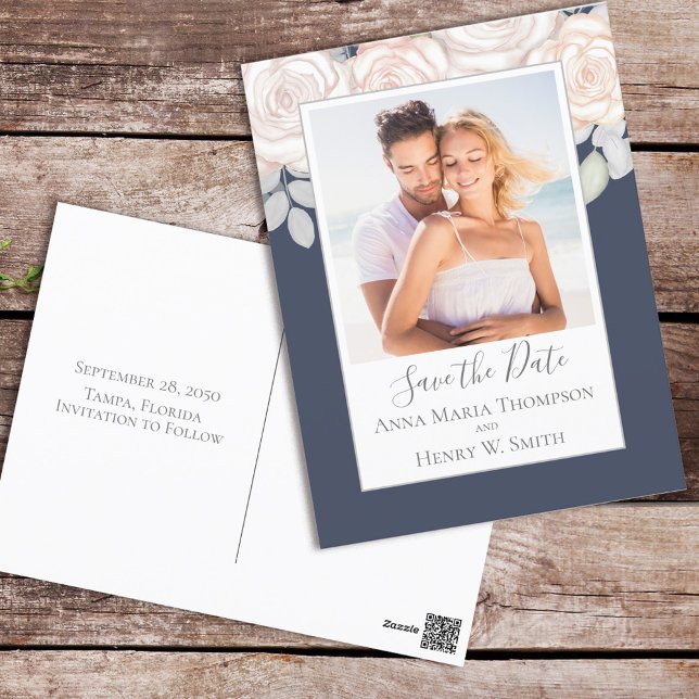 Elegant Watercolor Blush Floral Calligraphy Photo Postcard (Creator Uploaded)