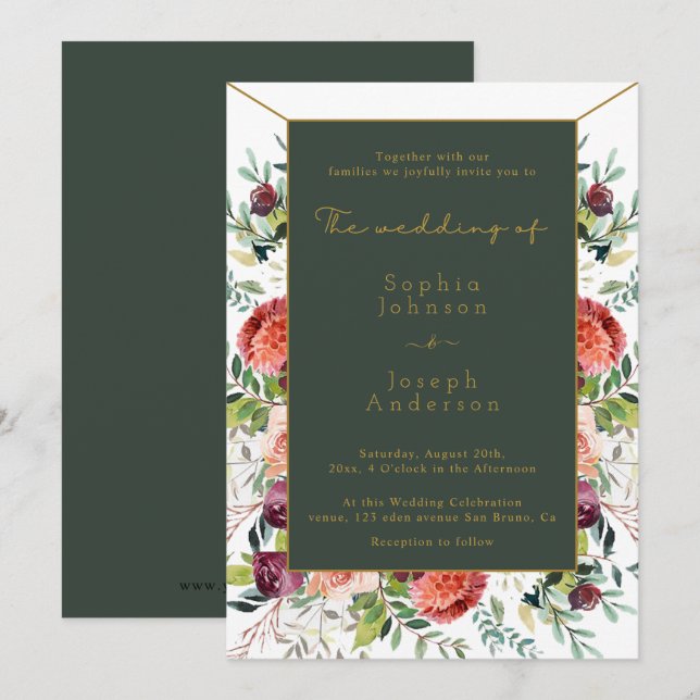 Elegant Watercolor Blush Floral Greenery wedding Invitation (Front/Back)