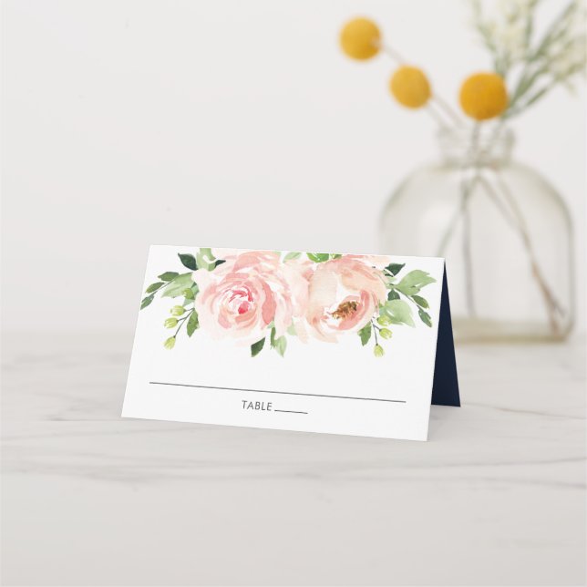 Elegant Watercolor Blush Floral Wedding Place Card (Front)