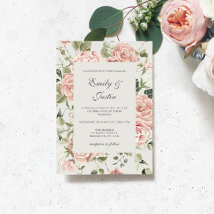 Elegant Watercolor Blush Garden Pink Roses Wedding Invitation