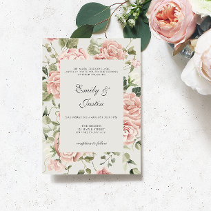 Elegant Watercolor Blush Garden Pink Roses Wedding Invitation