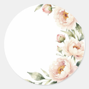 Elegant watercolor blush peony floral background classic round sticker