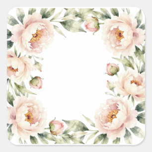 Elegant watercolor blush peony floral background square sticker