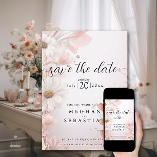 Elegant Watercolor Blush Pink Daisies Save The Date