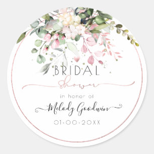 Elegant Watercolor Blush Pink Eucalyptus Bridal Classic Round Sticker