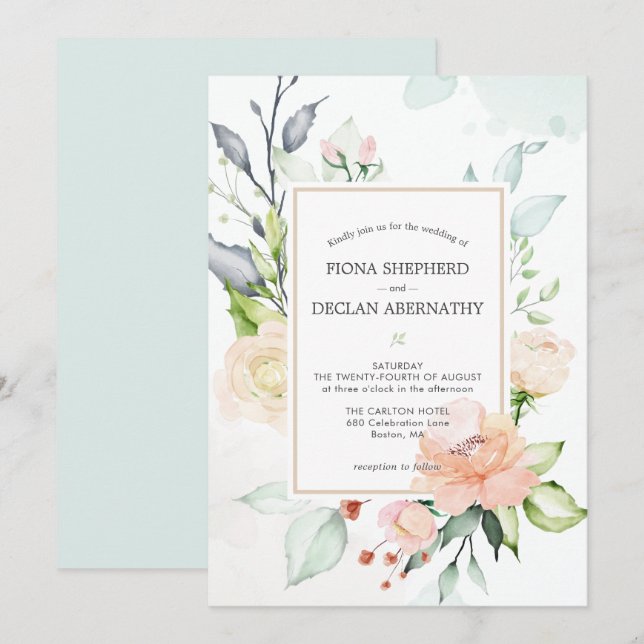 Elegant Watercolor Blush Pink Floral Wedding Invit Invitation (Front/Back)