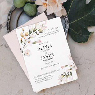 Elegant Watercolor Blush Pink Floral Wedding Invitation